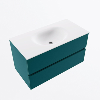 Mondiaz VICA Ensemble de meuble de salle de bain - 90cm - meuble sous-vasque smag - 2 tiroirs - lavabo moon milieu - 1 trou de robinet - version haute de 60cm - talc