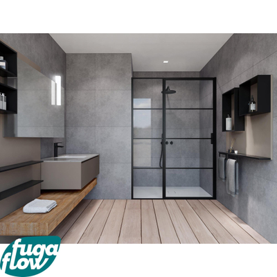 FugaFlow Efficiente Vetro Porte de douche - 130x200cm - panneau fixe - cadre lignes extérieur - anti-calcaire - noir mat