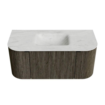 Mondiaz KURVE-DLUX Badkamermeubelset - 100x46x40cm - 1 lade - 2 deuren - wastafel solid surface - midden - zonder kraangat - Shadow