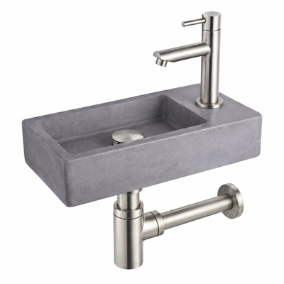 Fortifura Fuente pack lave-mains – rectangulaire – 40 x 22 x 8 cm – béton gris – robinet inox