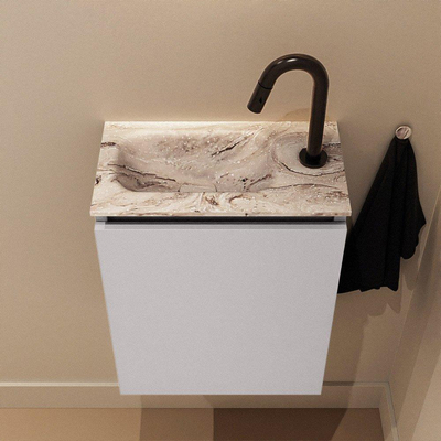MONDIAZ TURE-DLUX Meuble toilette - 40cm - Cale - EDEN - vasque Glace - position gauche - 1 trou de robinet