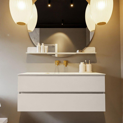 Mondiaz VICA-DLUX ensemble de meuble de salle de bain - 120cm - meuble sous-vasque lin - 2 tiroirs - lavabo encastré nuage milieu - sans trous de robinet - miroir modèle spot - version XL 60cm haut - opalo