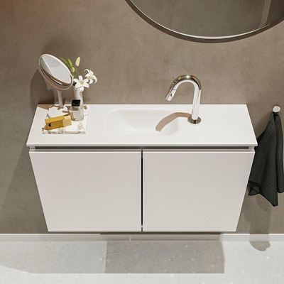 Mondiaz TURE Meuble lave-mains 80x23x50cm 1 trou de robinet 2 portes Linen mat Lavabo Eden Centre Solid Surface Blanc