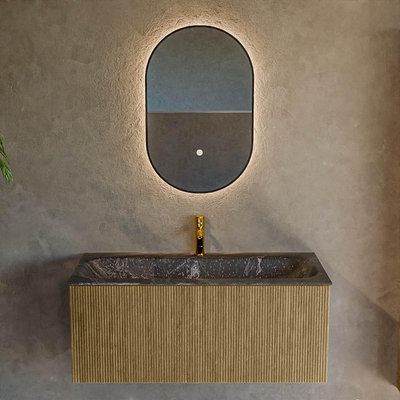 Mondiaz KURVE-DLUX Ensemble meuble de salle de bains - 100x46x40cm - 1 tiroir - lavabo solid surface - central - 1 trou de robinet - Dusk