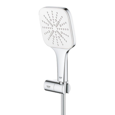 GROHE Rainshower SmartActive 130 Cube Ensemble douchette - 3 types de jet - carré - avec support - réglable - flexible lisse - 150cm - chrome/moon white