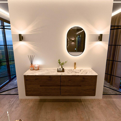 Mondiaz CIRO-DLUX Ensemble meuble de salle de bains - 160x45x50cm - Plan-vasque solid surface Glace - 1 lavabo à droite - 1 trou de robinet - 4 tiroirs - Dusk