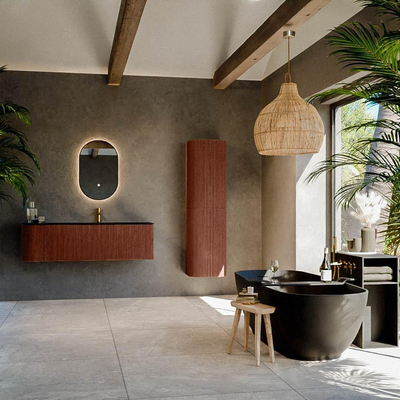 Mondiaz KURVE Ensemble de meuble salle de bain - 145x46x40cm - 1 tiroir - 1 porte - lavabo en solid surface - droite - 1 trou de robinet - Ruby