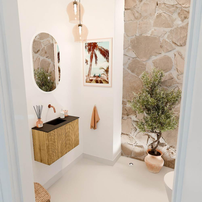 Mondiaz JOYA 60cm meuble de salle de bains WC - couleur Oak - Vasque FAYE position Milieu Sans trou de robinet couleur Urban.