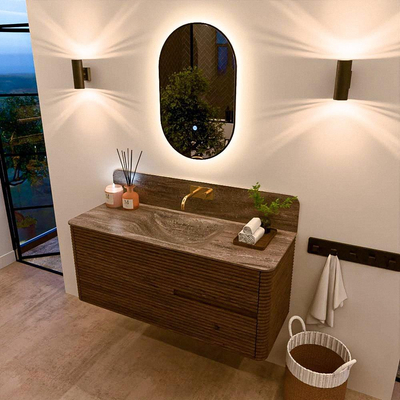 Mondiaz CIRO-DLUX Ensemble de meuble de salle de bains - 120x45x50cm - Plan-vasque solid surface Oza - 1 bassin au milieu - sans trous de robinet - 2 tiroirs - Dusk