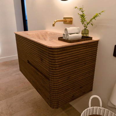 Mondiaz CIRO-DLUX Badkamermeubelset - 90x45x50cm - Solid surface wastafel Saba - 1 wasbak Midden - zonder kraangaten - 2 lades - Dusk