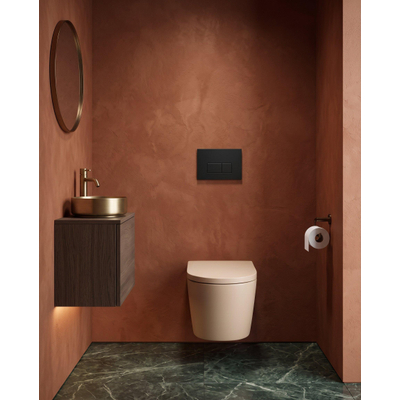 QeramiQ Dely Toiletset - 36.3x51.7cm - Geberit UP720 inbouwreservoir - rimless - diepspoel - 35mm zitting - softclose - kunststoffen bedieningsplaat mat zwart - rechthoekige knoppen - mat beige