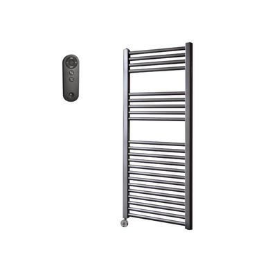 Sanicare HVS Elektrische Radiator - 111.8x60cm - 730W - met afstandsbediening - thermostaat - chroom - linksonder - gunmetal (antraciet)