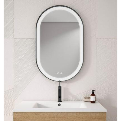 Adema Vygo miroir ovale 80x50cm 6mm avec bord noir, éclairage et chauffage du miroir y compris matériel de fixation