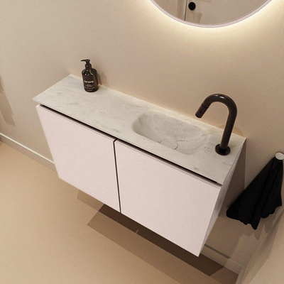 MONDIAZ TURE-DLUX 80cm toiletmeubel Rosee. EDEN wastafel Opalo positie rechts. Met 1 kraangat.