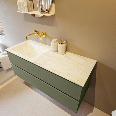 Mondiaz VICA-DLUX ensemble de meuble de salle de bain - 120cm - meuble sous-vasque armée - 2 tiroirs - lavabo encastré nuage gauche - sans trous de robinet - version haute de 60cm - ostra