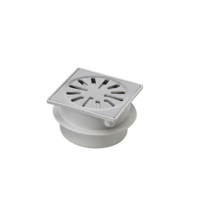 Aquaberg Siphon de sol ABS avec grille inox avec sortie verticale Ø50mm non réglable 100x100mm avec clapet anti-odeur PPC garde d'eau 37mm