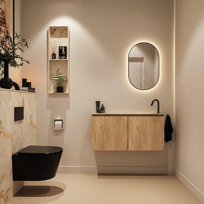 MONDIAZ TURE-DLUX Meuble toilette - 100cm - Washed Oak - EDEN - vasque Frappe - position droite - 1 trou de robinet