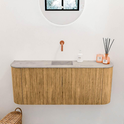Mondiaz JOYA-DLUX 103.2cm toiletmeubel - ronding links en rechts kleur Oak - Wastafel FAYE positie Midden Zonder kraangat kleur Glace.