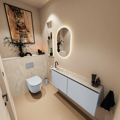 MONDIAZ TURE-DLUX Meuble de toilettes 120 cm Clay. Lavabo EDEN Ostra position gauche. Avec 1 trou de robinet.