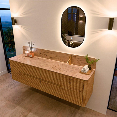 Mondiaz CIRO-DLUX Badkamermeubelset - 180x45x50cm - Solid surface wastafel Arena - 1 wasbak Rechts - 1 kraangat - 4 lades - Oak