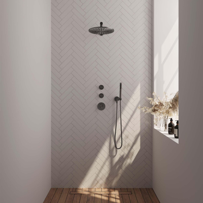 Brauer Gunmetal Edition Regendoucheset inbouw - hoofddouche 30cm - 3 gladde knoppen - rechte wandarm - handdouche staaf 1 stand - PVD - geborsteld gunmetal