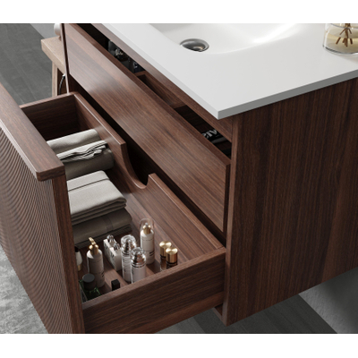 Saniclass Terra Wastafelonderkast - 80cm - 2 lades - ribbel front - kastanje