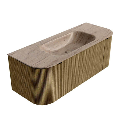 MONDIAZ KURVE-DLUX Meuble de salle de bains 120cm arrondi Gauche + Droite couleur Dusk avec 1 tiroir et 2 portes. Lavabo BIG SMALL Central 1 trou de robinet Saba.