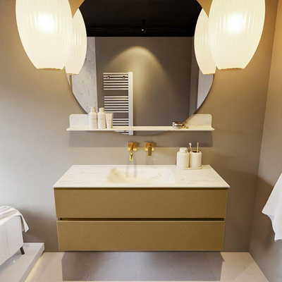 Mondiaz VICA-DLUX ensemble de meuble de salle de bain - 120cm - meuble sous-vasque oro - 2 tiroirs - lavabo encastré cloud milieu - sans trous de robinet - version haute de 60cm - opalo