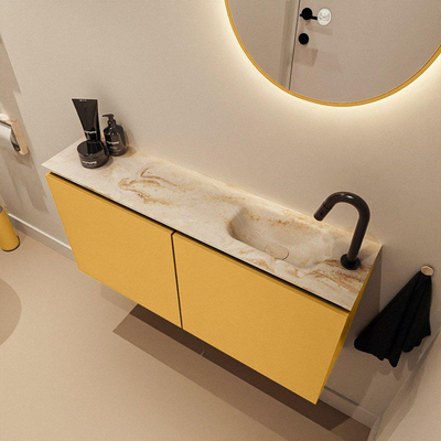 MONDIAZ TURE-DLUX 100cm toiletmeubel Ocher. EDEN wastafel Frappe positie rechts. Met 1 kraangat.