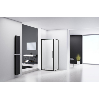Van Rijn Products ST04 Cabine d'angle - 90x100x200cm - verre clair - épaisseur 6mm - noir
