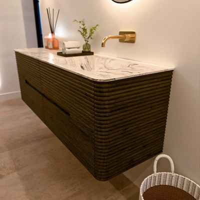 Mondiaz CIRO-DLUX Badkamermeubelset - 150x45x50cm - Solid surface wastafel Glace - 1 wasbak Rechts - zonder kraangaten - 4 lades - Shadow