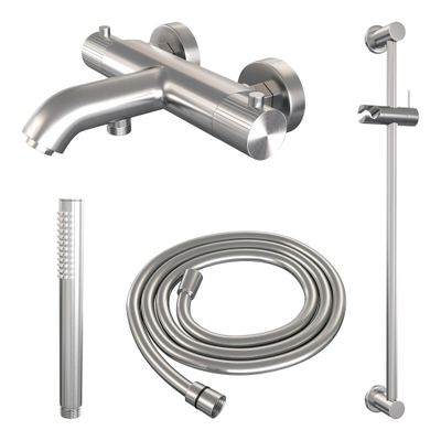 BRAUER Stripe Baddouche Thermostaatkraan - SET 01 - opbouw - glijstang - staaf handdouche - doucheslang - RVS-kleurig geborsteld PVD