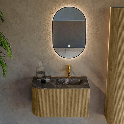 Mondiaz KURVE-DLUX Badkamermeubelset - 75x46x40cm - 1 lade - 1 deur - wastafel solid surface - rechts - 1 kraangat - Dusk