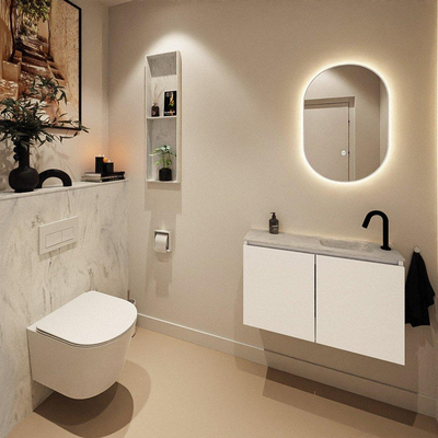 MONDIAZ TURE-DLUX Meuble de toilettes 80 cm Talc. Lavabo EDEN Opalo position droite. Avec 1 trou de robinet.