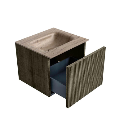 MONDIAZ KURVE-DLUX Meuble de salle de bains 50cm couleur Shadow avec 1 tiroir et 0 porte. Lavabo GRUNNE Central sans trou de robinet Saba.