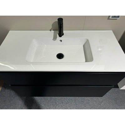 BRAUER Advance Meuble sous lavabo - 100x46x60cm - 2 tiroirs sans poignée softclose - 1 découpe pour siphon - MDF noir mat Pisa Lavabo meuble - 100x46x2cm - trop-plein - 1 évier - 1 trou de robinet - céramique - blanc MODÈLE D'EXPOSITION