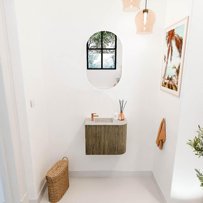 Mondiaz JOYA-DLUX 51.6cm toiletmeubel - ronding rechts kleur Dusk - Wastafel FAYE positie Links 1 kraangat kleur Opalo.