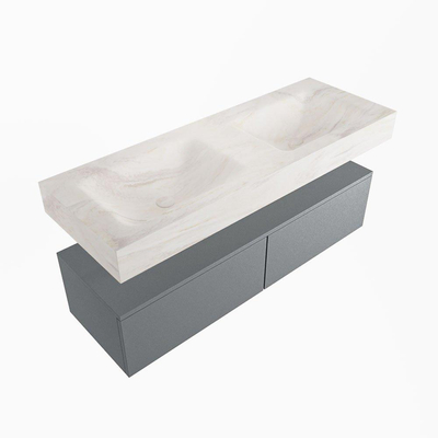 Mondiaz ALAN-DLUX Ensemble de meuble - 130cm - meuble Plata mat - 2 tiroirs - Lavabo Cloud Ostra suspendu - vasque gauche et droite - 2 trous de robinet