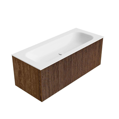 MONDIAZ KURVE 110cm Meuble salle de bain - couleur Walnut - 1 tiroir - vasque BIG MEDIUM centre - sans trous de robinet - Talc