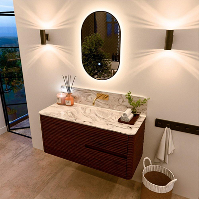 Mondiaz CIRO-DLUX Badkamermeubelset - 110x45x50cm - Solid surface wastafel Glace - 1 wasbak Midden - zonder kraangaten - 2 lades - Ruby