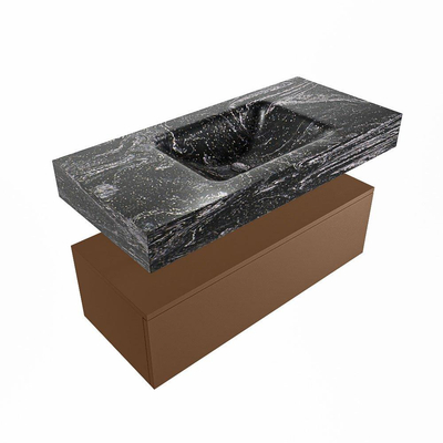 Mondiaz ALAN-DLUX Ensemble de meuble - 100cm - meuble Rust mat - 1 tiroir - Lavabo Cloud Lava suspendu - vasque Centre - 0 trous de robinet
