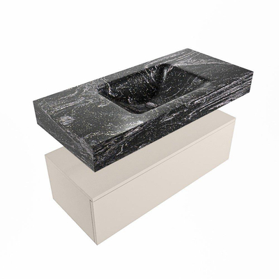 Mondiaz ALAN-DLUX Ensemble de meuble - 100cm - meuble Linen mat - 1 tiroir - Lavabo Cloud Lava suspendu - vasque Centre - 1 trou de robinet