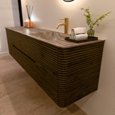 Mondiaz CIRO-DLUX Ensemble de meubles de salle de bains - 180x45x50cm - Vasque en solid surface Sombra - 1 bassin à droite - 1 trou de robinet - 4 tiroirs - Shadow