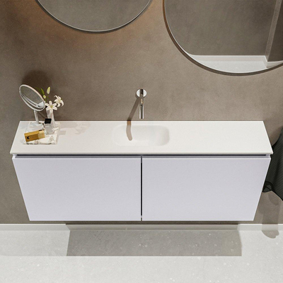 MONDIAZ TURE Toiletmeubel 120x23x50cm met 0 kraangaten 2 deuren cale mat Wastafel Eden midden Solid Surface Wit
