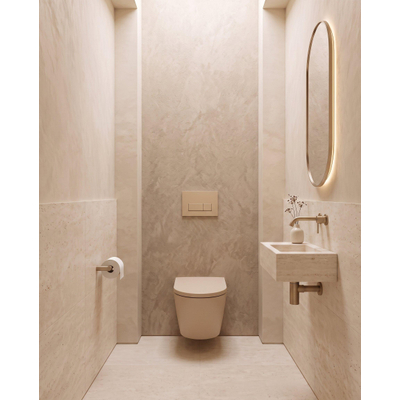 QeramiQ Dely Toiletset - 36.3x51.7cm - diepspoel - rimless - Geberit UP320 inbouwreservoir - softclose toilet zitting - 35mm - bedieningsplaat beige - rechthoekige knoppen - mat beige