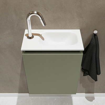 MONDIAZ TURE Kit lave-mains - 40x23x50cm - 1 trou de robinet - 1 porte - armée mate - Lavabo à droite - Acrylique Blanc