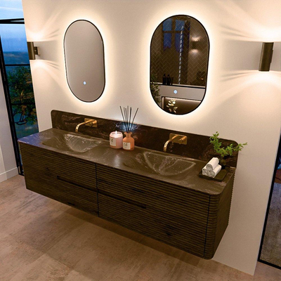 Mondiaz CIRO-DLUX Badkamermeubelset - 190x45x50cm - Solid surface wastafel Lava - 2 wasbak Dubbel - zonder kraangaten - 4 lades - Shadow