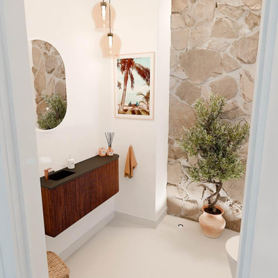 Mondiaz JOYA Meuble de salle de bains 101,6cm - arrondi droit couleur Ruby - Vasque FAYE position Gauche 1 trou de robinet couleur Urban