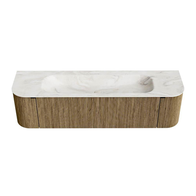 Mondiaz KURVE-DLUX Ensemble de meubles de salle de bains - 170x46x40cm - 1 tiroir - 2 portes - lavabo solid surface - centré - 1 trou de robinet - Dusk