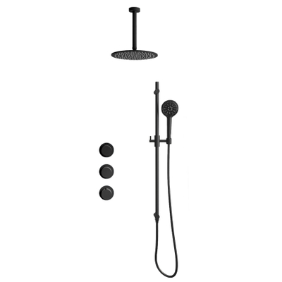 Fortifura Nebbio Regendoucheset - inbouwkraan - inbouwdeel - glijstang - doucheslang metaal - ronde handdouche - 20cm plafondarm - ronde hoofddouche - mat zwart